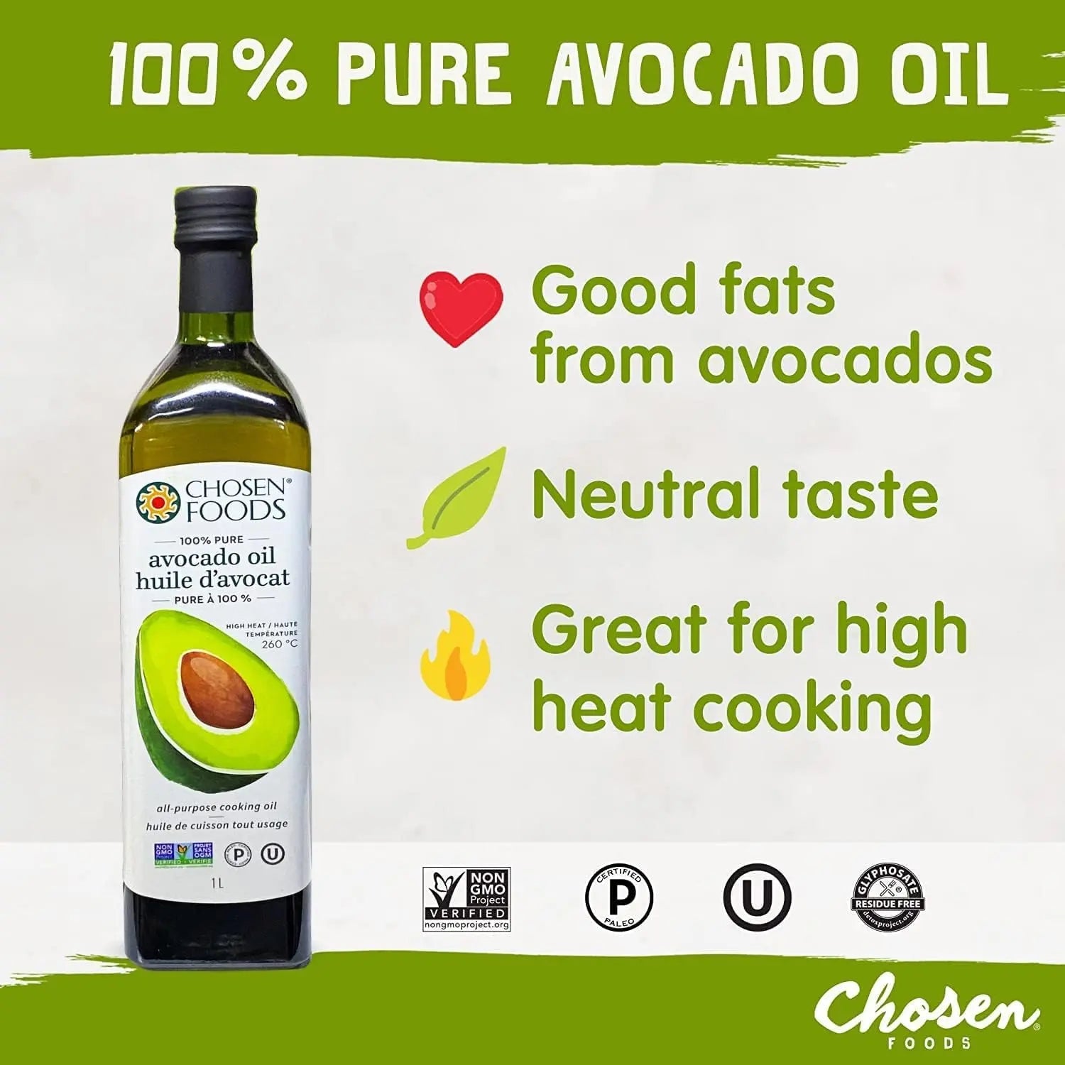 Chosen, Food Avocado Oil Bottle, 1 L