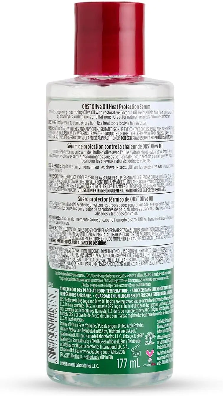 ORS Olive Oil Heat Protection Hair Serum - 177 ml, Infused With Coconut Oil, For Restorative Shine, With Frizz Free & Fast Drying Formula