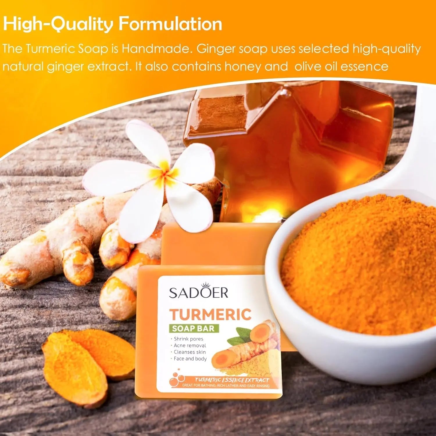 Turmeric Soap Turmeric Acne Dark Spots Smooth Skin, Handmade Soap Bar Pure Soap Bar For Face & Body, Skincare Face Care, Moisturizing, Blackhead Corrector Remover, Moisturizing Erase Fine Lines(1 PCS)